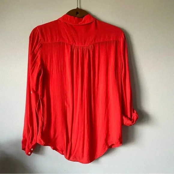 Anthropologie | Maeve Orange Button Down  Blouse - Picture 2 of 6